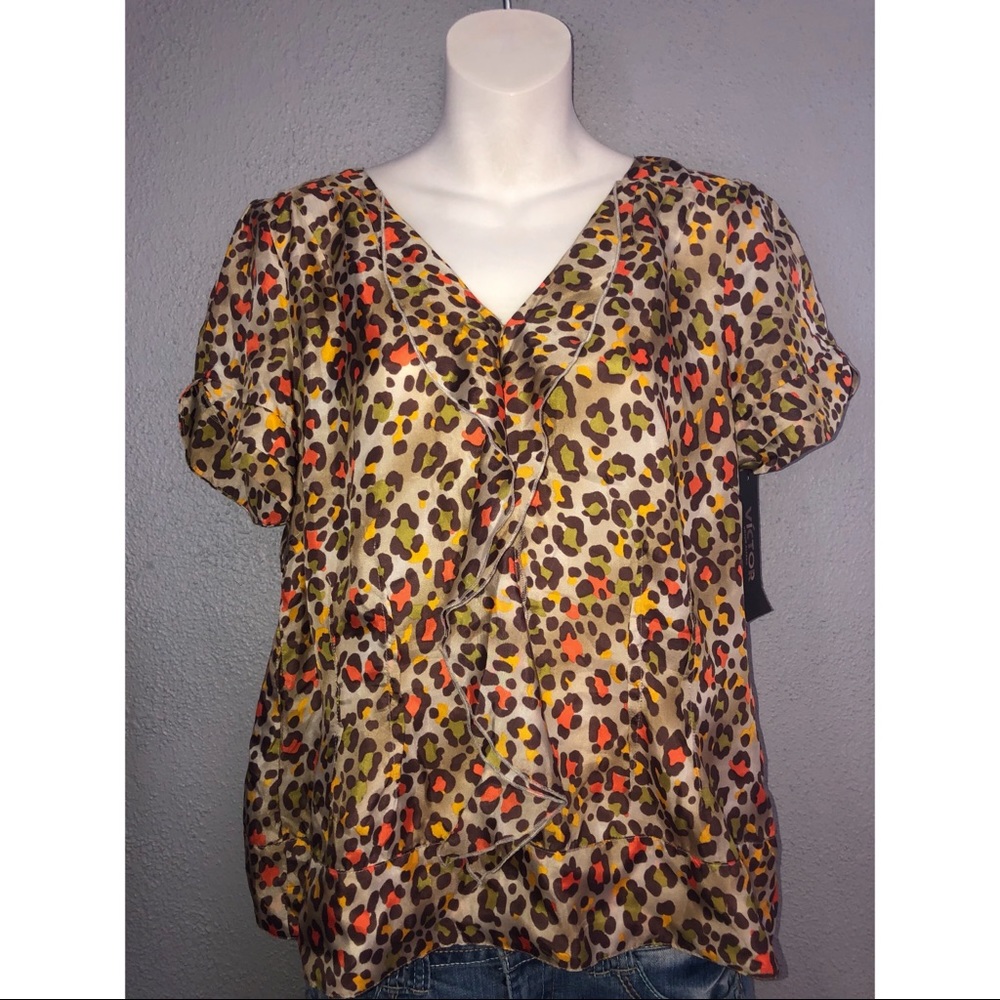 NWT Victor Alfaro Orange Leopard Silk Shirt